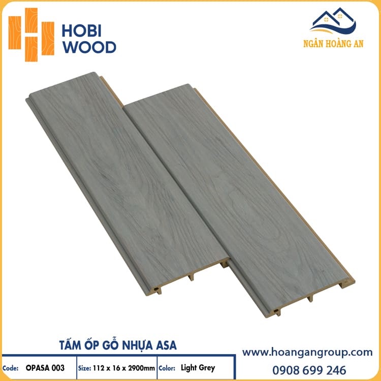 Tấm Ốp Vách Ngoài Trời Phủ ASA Hobiwood OPASA 003 Light Grey